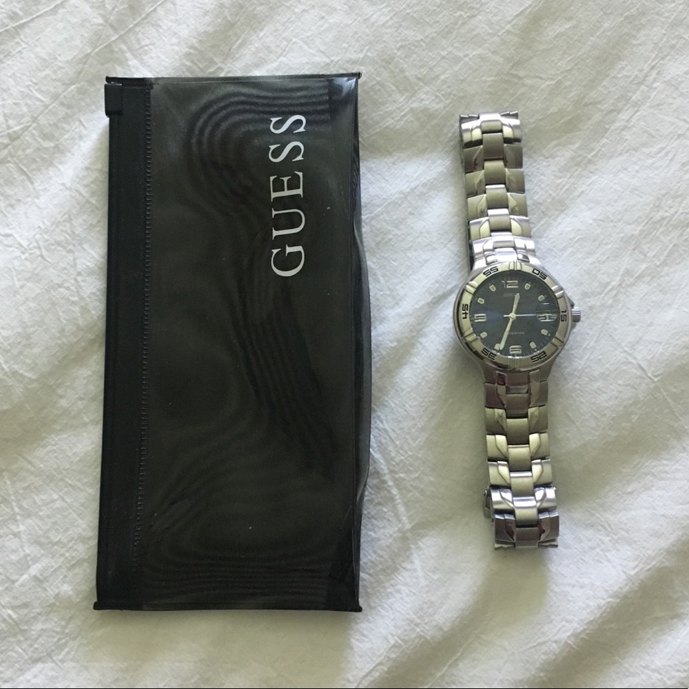 guess waterpro stainless steel back watch